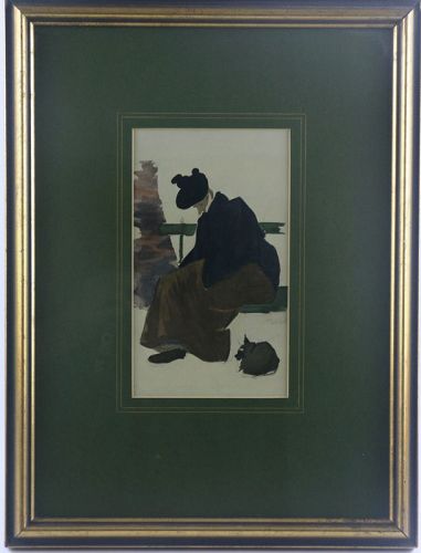 Vignette of Woman and Black Cat by Jacques Villon