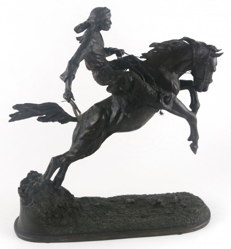 20th Century Bronze Sculpture of Cowboy Riding Horse by Dante DeFlorio