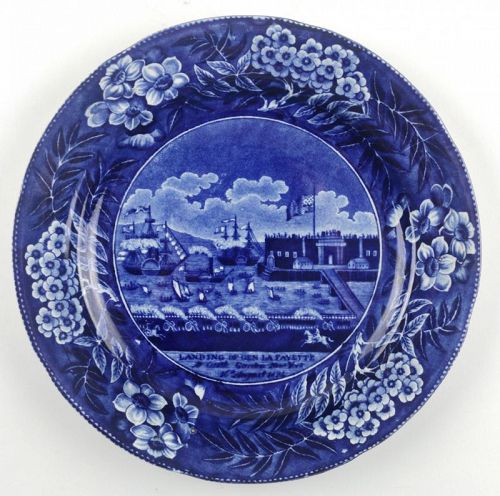 Early 19th Century Lafayette Landing Historical Flow Blue Plate