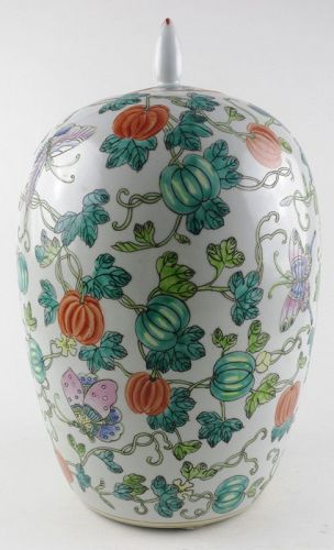 Mid 20th Century Chinese Porcelain Famille Verte Style Covered Melon J