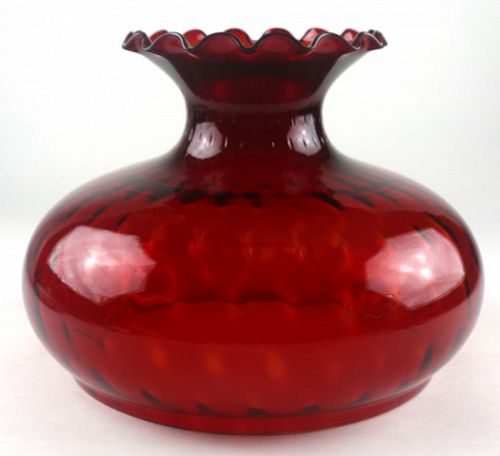 Fenton Ruby Glass Lamp Shade Tam-O-Shanter With Amber Optic Dot Design