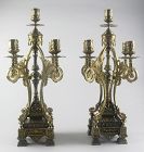 Antique Italian Cast Brass Baroque Candelabras - a Pair