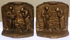 1910s Antique Gilt Cast Iron Thankful Harvesters Bookends - a Pair