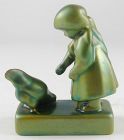 1930s Zsolnay Eosin Girl Feeding Chicken Figurine