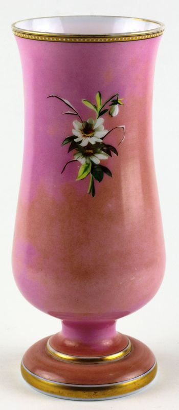 Antique Pink Bristol Glass Vase With Hand Painted Flowers