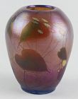 Antique Alton Trevaise Art Glass Vase with Vine and Leaf Motif