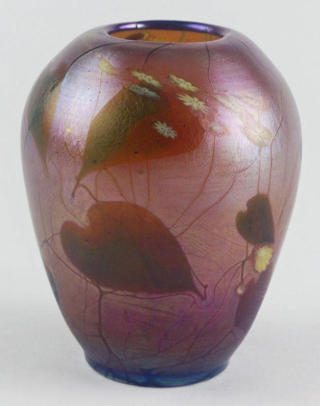 Antique Alton Trevaise Art Glass Vase with Vine and Leaf Motif