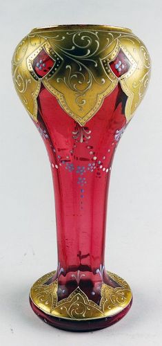 Antique Bohemian Gilded Cranberry Vase