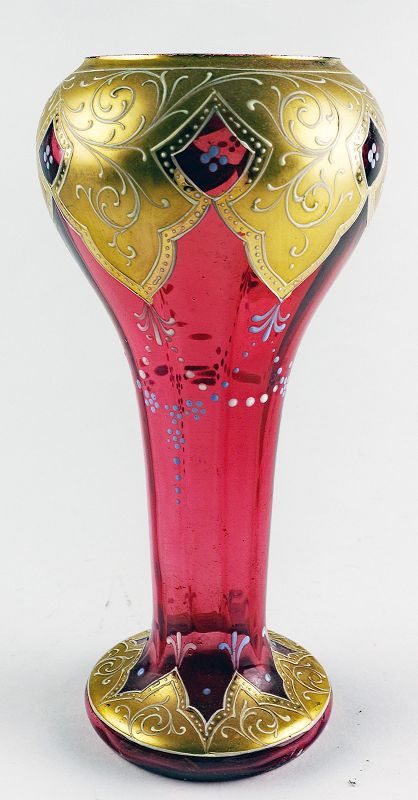 Antique Bohemian Gilded Cranberry Vase