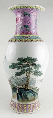 Chinese Porcelain Famille Rose Vase with Landscape Scene