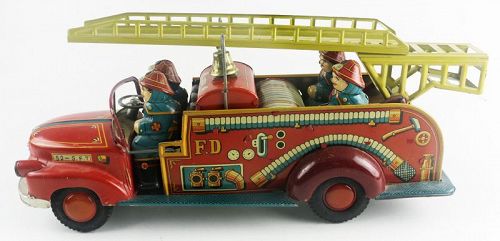 Vintage Tin Japanese Friction Fire Truck by Marusan