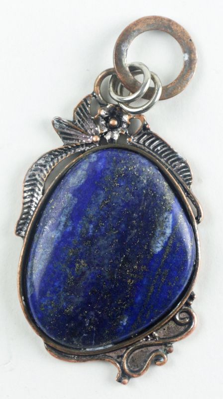 Vintage Baroque Lapis Lazuli Pendant Set in Copper