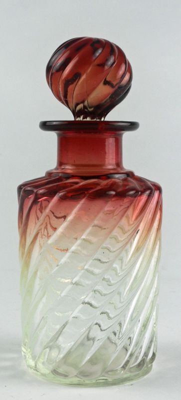 Antique Baccarat Optic Swirl Rubina Bottle with Stopper