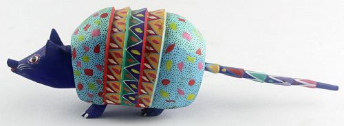 Vintage Oaxacan Alebrije Hand Carved Colorful Armadillo