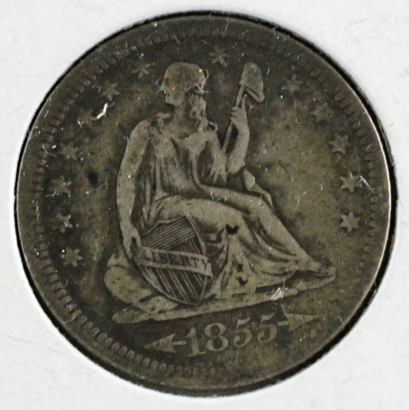 1855 Seated Liberty Quarter, P, No Motto