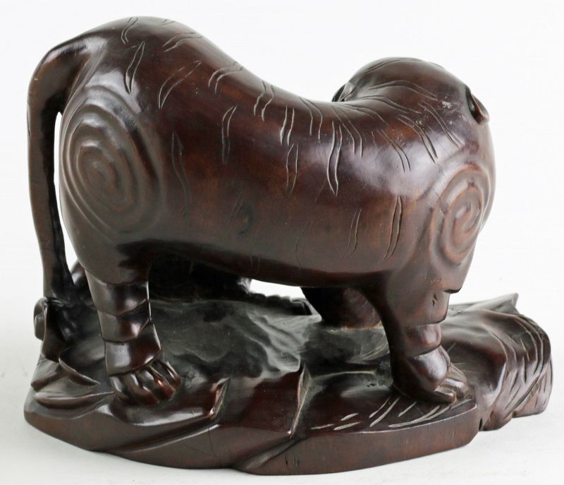 Antique Chinese Rosewood Carved Foo Lioness and Cub