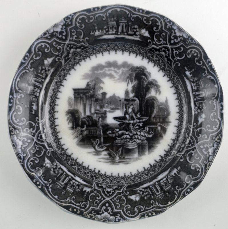 Antique Mulberry Transfer Plate, Athens Pattern, W. Adams & Sons