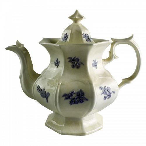 Antique Staffordshire Coffee Pot in Blue Chelsea Sprig