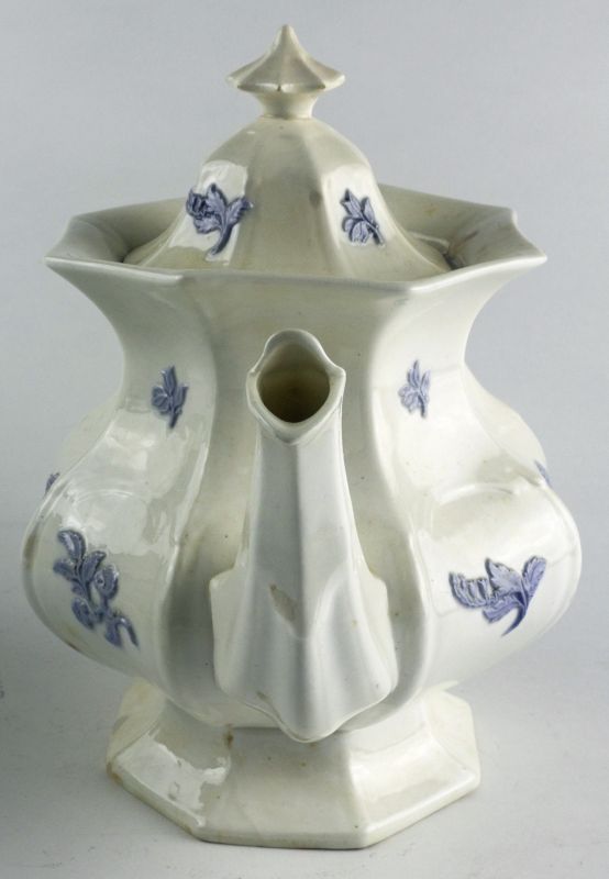 Antique Staffordshire Coffee Pot in Blue Chelsea Sprig