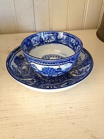 English Blue & White Pearlware Tea Bowl & Saucer, 1790