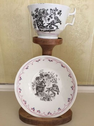 English Staffordshire Black & White Cup and Saucer, c. 1820