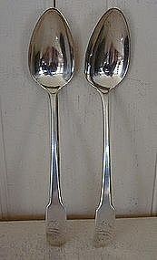 Pair Early New York City Silver Tablespoons, c. 1800
