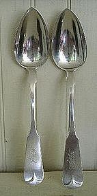 Pair of Early Providence, RI Silver Serving Spoons 1814