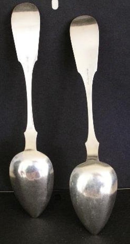 Pair Early Philadelphia Silver Serving Spoons, 1823-50