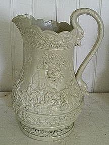 English Stoneware Relief Molded Pitcher, c. 1820