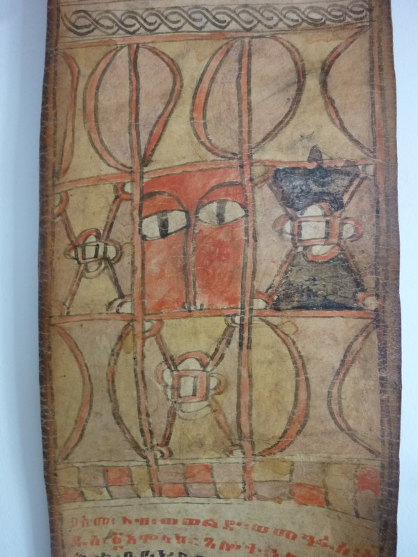 AFRICAN Ethiopian painted leather 'Magic' scroll