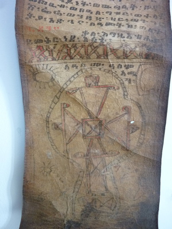 AFRICAN Ethiopian painted leather 'Magic' scroll