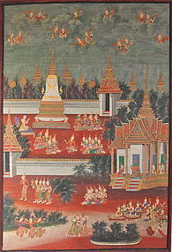 THAI LARGE PAINTED PANEL 19TH CENTURY