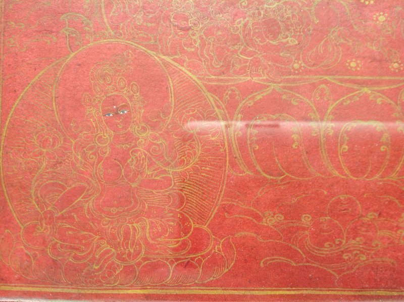 MONGOLIAN RED GROUND 19thc.PAINTING