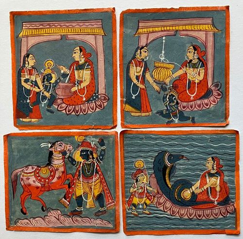 INDIAN  MINIATURE
PAINTINGS SET OF 4