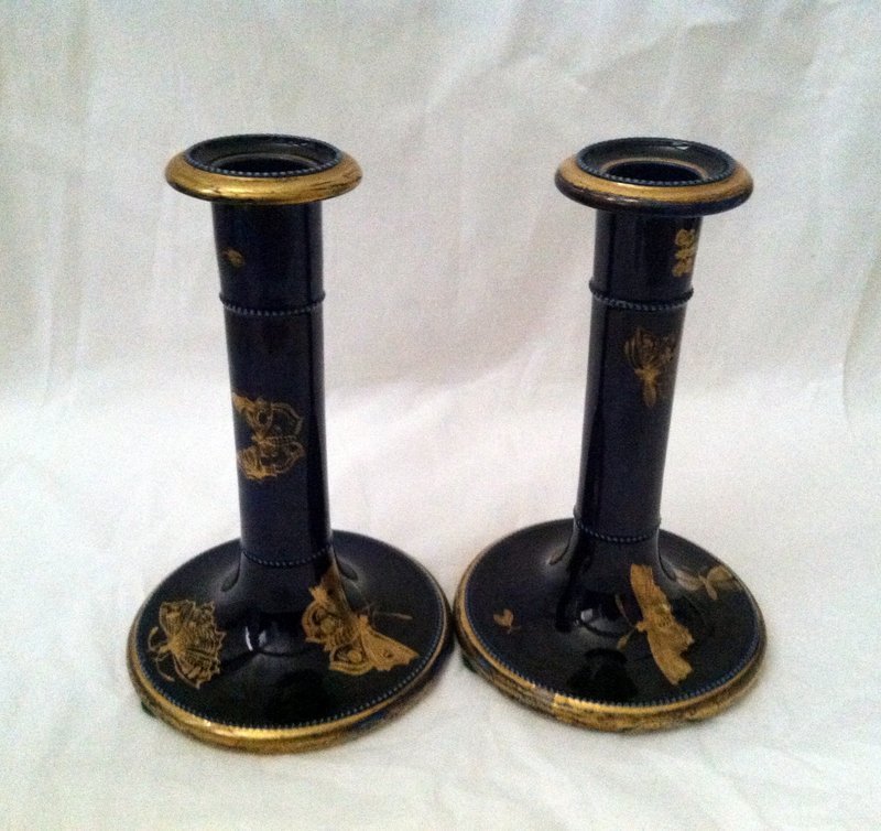 Pair Masons Ironstone blue ground candlesticks c.1820