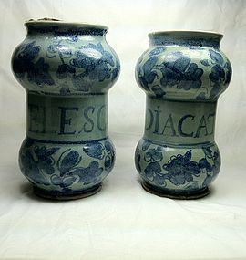 Pair 18th century Italian majolica drug jars.