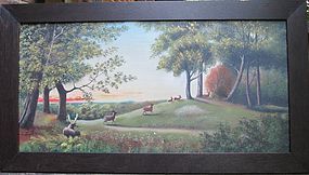 Oil on canvas “A. Taylor” of deer in Valley