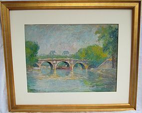 Orr, Louis. American 1879-1961 pastel Seine in Paris