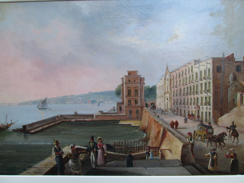 Oil of Naples harbor and breakwater probably mid-19th century