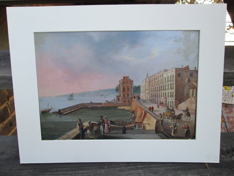 Oil of Naples harbor and breakwater probably mid-19th century