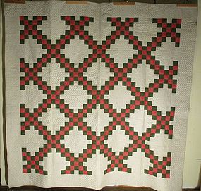 Hand pieced cotton double Irish chain American quilt late 19th century