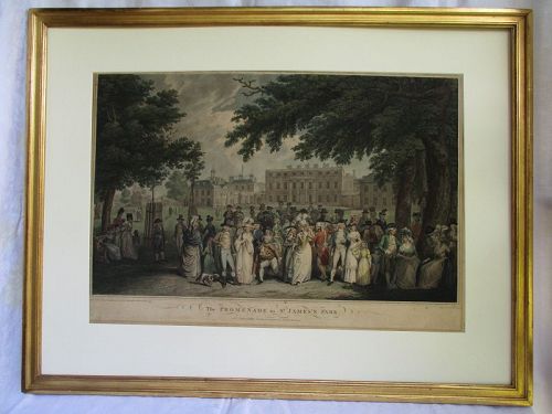 Promenade St James Park, stipple engraving 1791 London