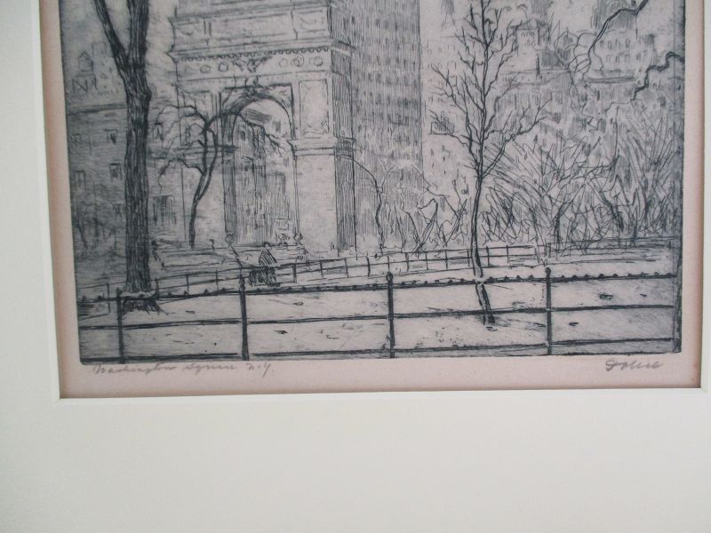 Leon Dolice etching Washington Square Park New York