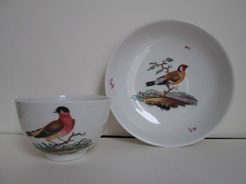 German ornithological porcelain cup and saucer c. 1780 Ansbach ?