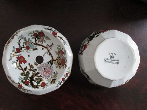 2 piece printed and hand colored Mason’s ironstone strainer dish c. 18