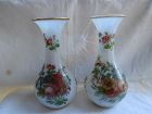 Pair French flower painted opaque opaline vases c.1850