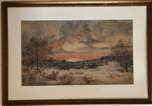 George J. Tribe American watercolor winter scene dated 1910