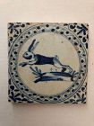 Dutch Delft blue and white wall tile of a running rabbit circa 1650