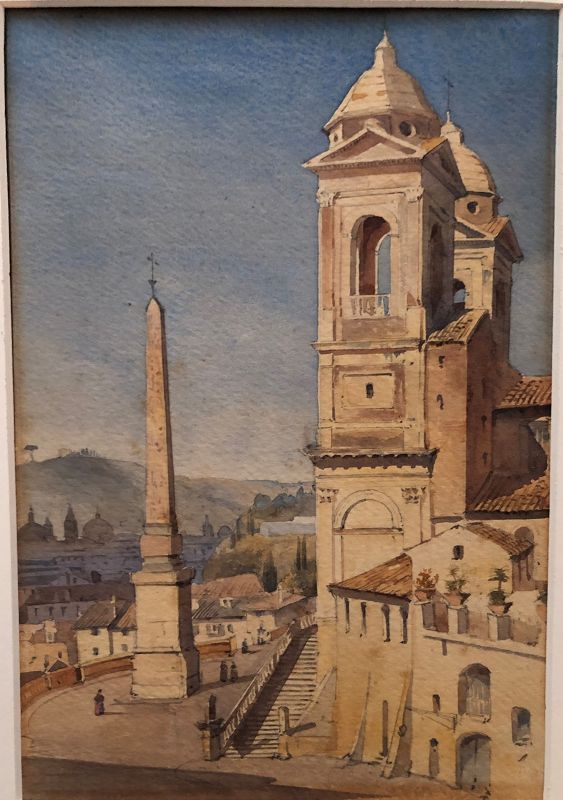 Watercolor of Trinita dei Monti Rome by Augustus Hare, 1866