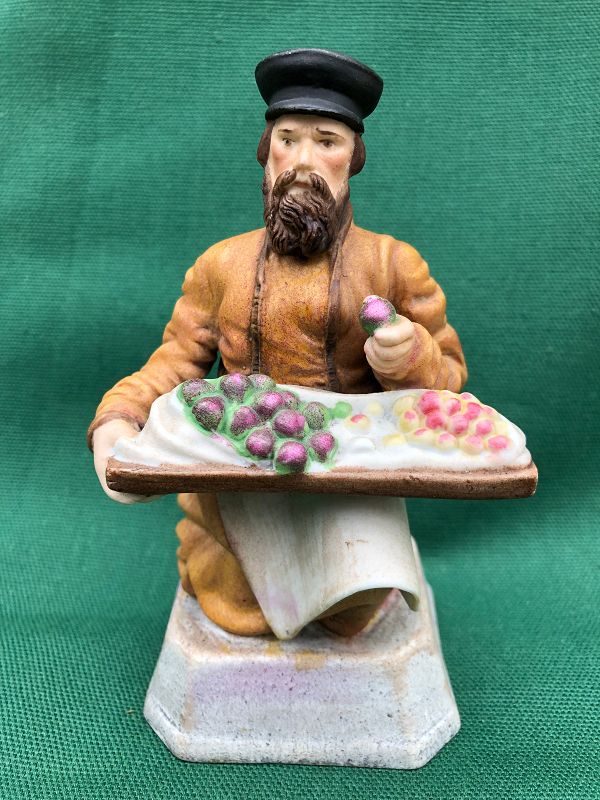 Gardner Russia biscuit porcelain figure kneeling fruit seller c. 1885